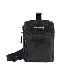 Explorer男士 巴黎世家 黑色小羊皮斜挎邮差包 Balenciaga