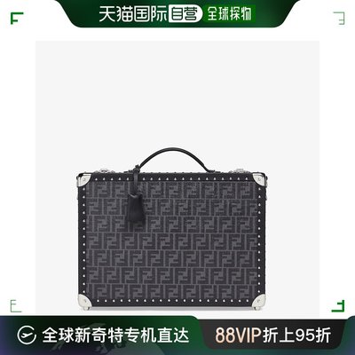 香港直邮潮奢 Fendi 男士中号硬质行李箱黑色布料手提箱