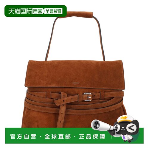 自营moschinoSuede Tie Me Leather Buckle Handbag - red 美国奥