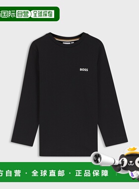 欧洲直邮Hugo Boss 4-14岁儿童黑色棉logo标识长袖T恤