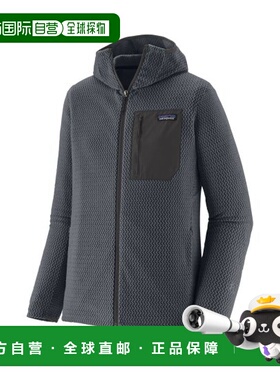 自营欧洲直邮PATAGONIA R1 AIR男士灰蓝色再生聚酯连帽抓绒衣卫衣