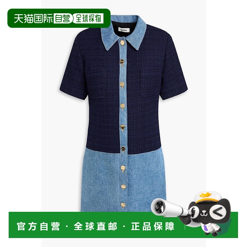 香港直邮Sandro 女士 牛仔布拼接花呢迷你衬衫式连衣裙 SFPRO0354