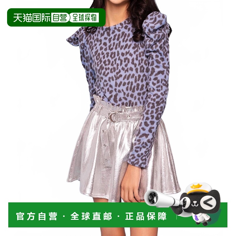 自营miaGirls' Leopard Puff Sleeve Top In Baby Blue - baby bl