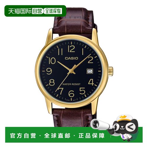 自营Casio Men’s Gold Watch with Black Dial and Brown Leathe