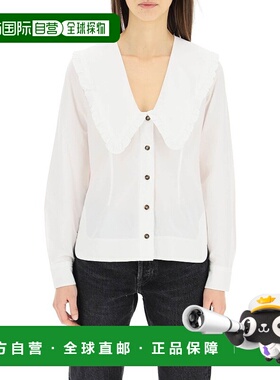 香港直邮GANNI 女士衬衫 F5778151 AW2024 白色 荷叶边彼得潘领罩