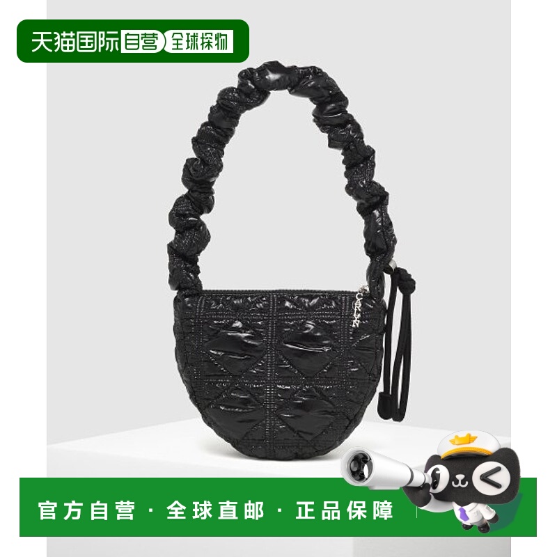 韩国直邮CARLYN [23SS]褶皱抽绳单肩斜跨包女亮面 Black_H7310101