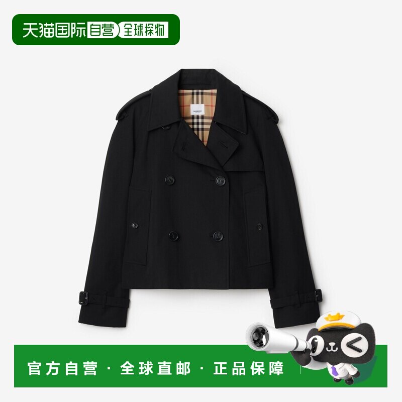 自营欧洲直邮Burberry博柏利 Mayfair女士黑色棉质嘎巴甸短款风衣 - 实物图