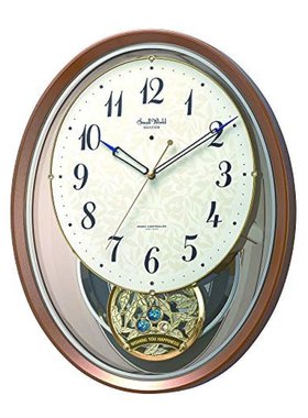 【日本直邮】RHYTHM电波挂钟 日本电波 18曲 4MN555RH06 棕色金属