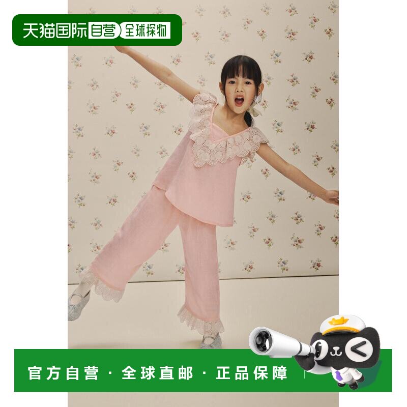 日本直邮Zara带蕾丝饰边的亚麻休闲裤长裤