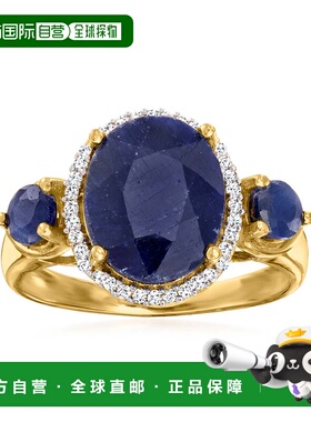 自营 Ross-Simons 蓝宝石 3 石戒指，带 。 18kt 金钻石 - 蓝色