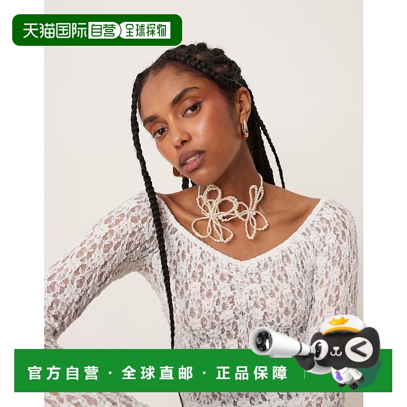 1h可退 香港直邮潮奢 ASOS 女士 设计人造珍珠花朵短项链