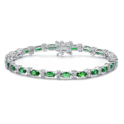 GENEVIVE 纯银透明和绿色方晶锆石网球手链 - 绿色 【美国奥莱】