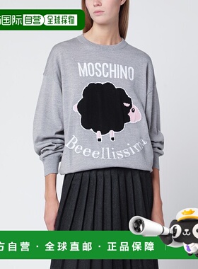 1h可退 香港直邮Moschino 莫斯奇诺 女士 灰色羊毛嵌花徽标毛衣 0