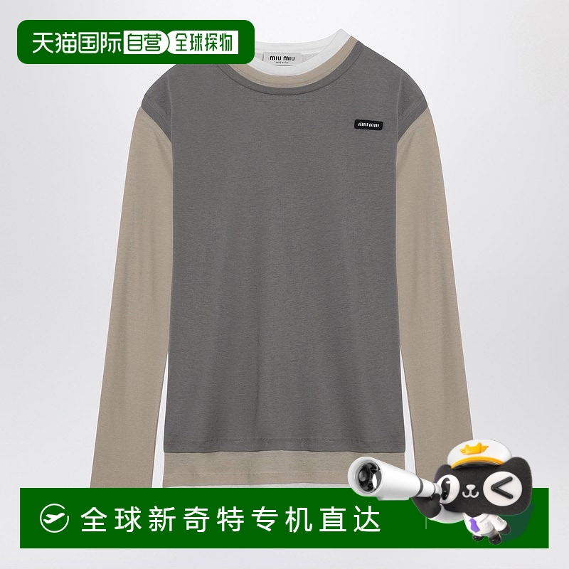 1h可退 香港直邮Miu Miu 缪缪 女士 white/pumice/lead T恤上衣()
