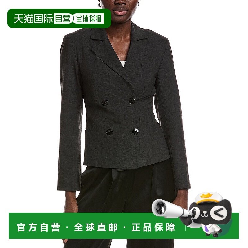 自营GANNI Drapey Melange Fitted Double Breasted Blazer - bla