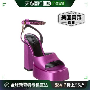 美国奥莱 Versace 美杜莎缎面厚底凉鞋 紫色 直发