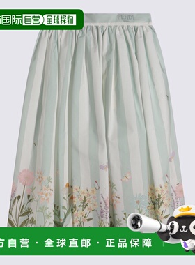 香港直邮FENDI 女童半身裙 JFE170ATS5F1SA1 CO 绿色 印花半身裙