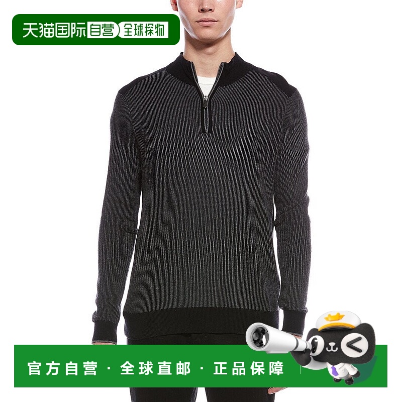 自营raffi拉菲鸟眼羊绒混纺1/4拉链毛衣-黑色 美国奥莱直发
