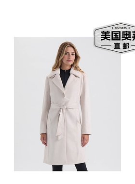 自营Ellen Tracy女式人造绒面风衣，带可拆卸皮领-奶油色 美国奥