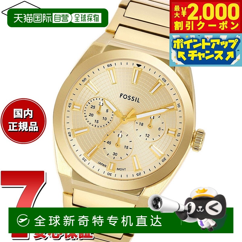日本直邮Fossil 男士 Everett 计时码表金色不锈钢手表 FS6119