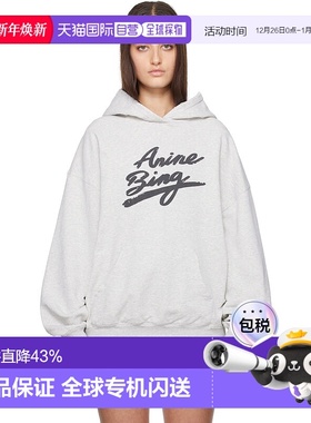 1h可退 香港直邮ANINE BING 女士 灰色 Harvey Signature 连帽衫