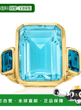 自营 Ross-Simons 蓝色石英和伦敦蓝色托帕石 3 石戒指 18kt 金镀