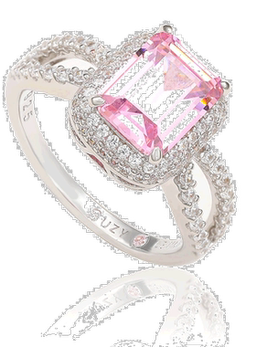 自营 Suzy Levian 纯银粉红色立方氧化锆光环订婚戒指 - 粉红色