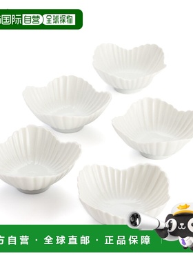日本直邮九谷烧白瓷菊花形方形小碗 5 件套 Myosen Tobo 日本餐具