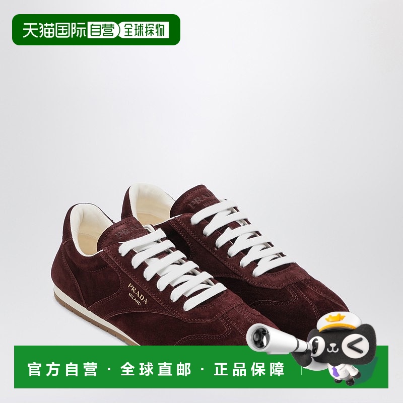 1h可退 香港直邮Prada 普拉达 女士 酒红色绒面革运动鞋 1E152O02