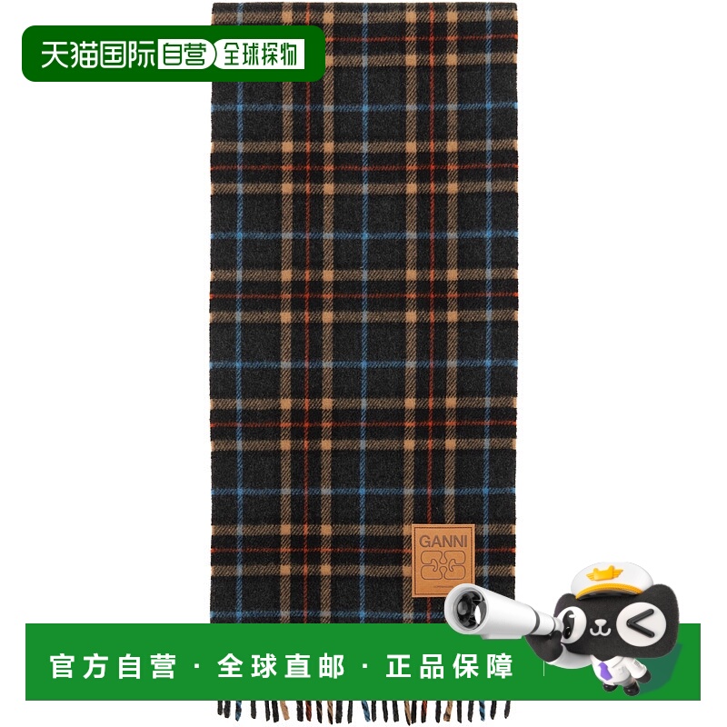 香港直邮GANNI 甘尼 女士 灰色 Check Wool 围巾 A6933