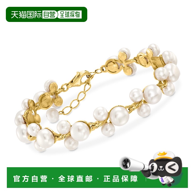 自营 Ross-Simons 5-7.5 毫米养殖珍珠三重奏手链 18 克拉黄金配