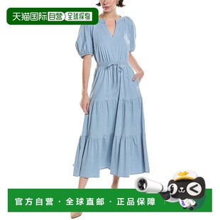 蓝色 自营 迷笛连衣裙 Klein分层泡泡袖 美国奥莱直发长裙 Anne