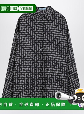 1h可退 香港直邮Prada 普拉达 女士 蓝色真丝佩斯利印花衬衫 P415