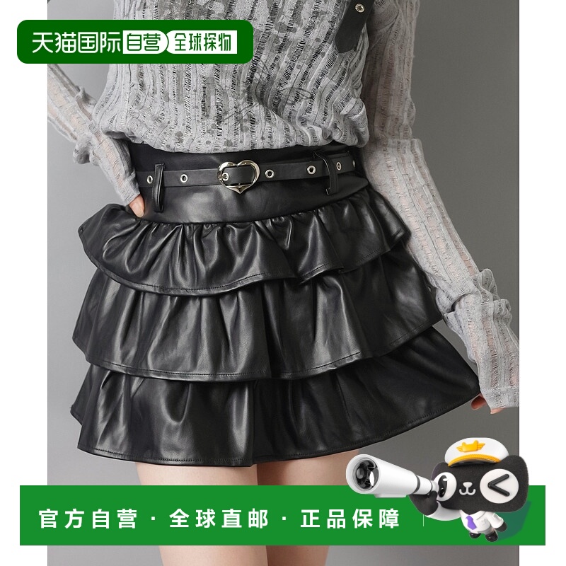 1h可退 日本直邮SPINNS 女装 合皮弗里吉亚分层迷你裙 心形腰带设