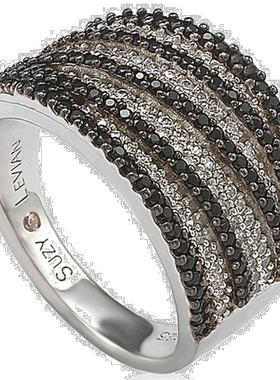 自营 Suzy Levian 纯银密镶白色和黑色方晶锆石戒指 - 棕色 美国