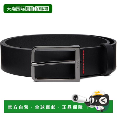 1h可退 香港直邮boss 雨果 男士 黑色 Leather Logo-Buckle 腰带