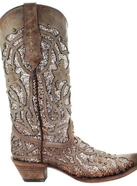 美国直邮corral女士时装靴尖头中跟一脚蹬真皮潮流时尚百搭女鞋