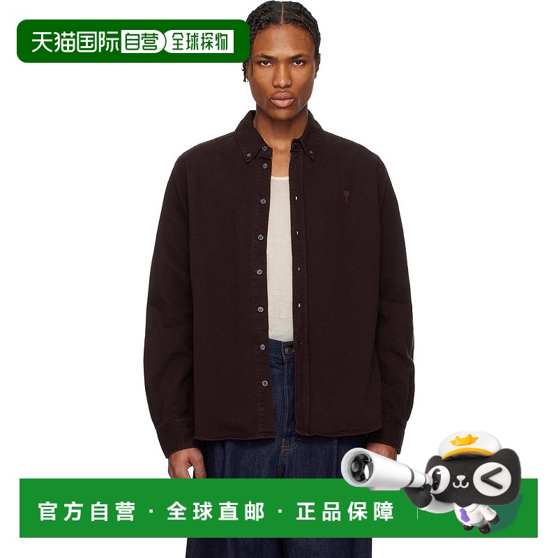 香港直邮Ami Paris 男士 酒红色 Cotton Button-Down Ami de Coeu