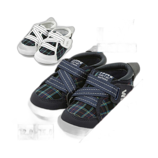 日本直邮Ifme 3E宽儿童宝宝运动鞋英伦格纹魔术贴春秋学步鞋童鞋
