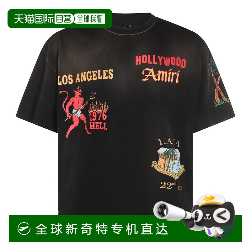 1h可退 香港直邮AMIRI 男士 黑色棉质T恤 AMJYTE1221 black黑色