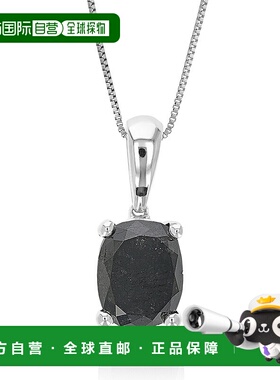 自营 vir jewels3 克拉椭圆形黑色钻石吊坠项链纯银带链 - 银 美