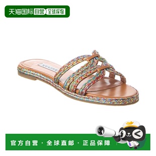 自营Aquazzura Woven & Leather Sandal - brown 美国奥莱直发