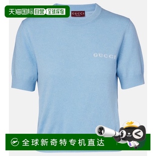香港直邮Gucci 女士 1h可退 古驰 舒 徽标针织羊绒上衣 blue蓝色