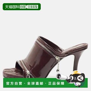 自营Burberry Burgundy Quilted Leather Double Zip Heel Mules
