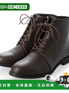 日本直邮VIVIAN 轻便鞋底低跟系带短靴（深棕色 PU 皮革）