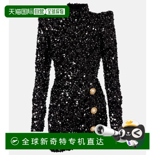 珠片迷你连衣裙 1h可退 女士 香港直邮Balmain black黑色 巴尔曼