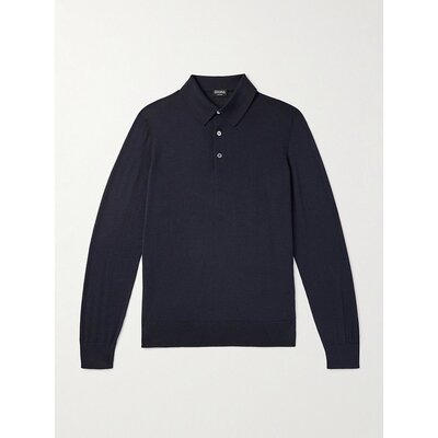 Zegna 杰尼亚 男士 羊绒真丝混纺凸纹布Polo衫 E8J00132