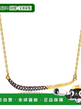 自营 GENEVIVE 纯银镀金黑色立方氧化锆条形项链 - 黑色 美国奥莱