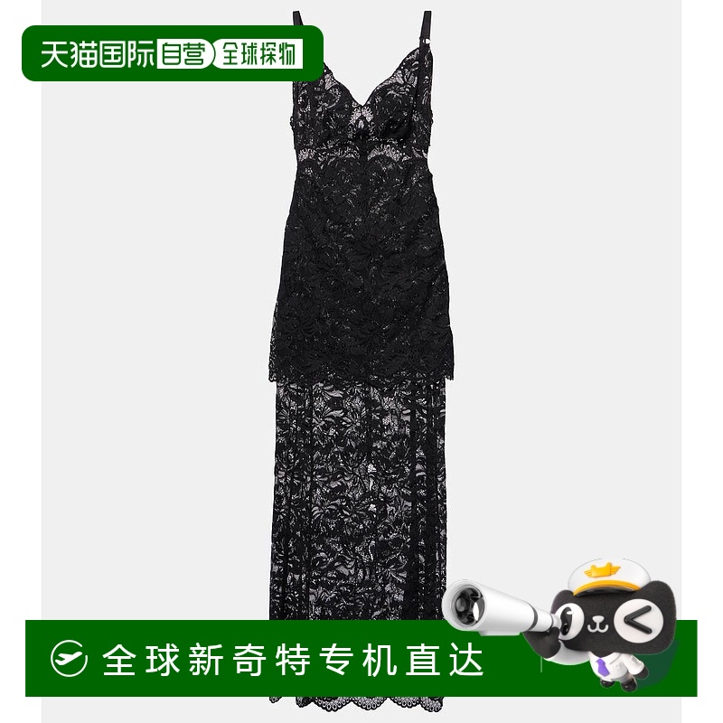 1h可退 香港直邮潮奢 Rabanne 女士 蕾丝长款连衣裙 black黑色 舒