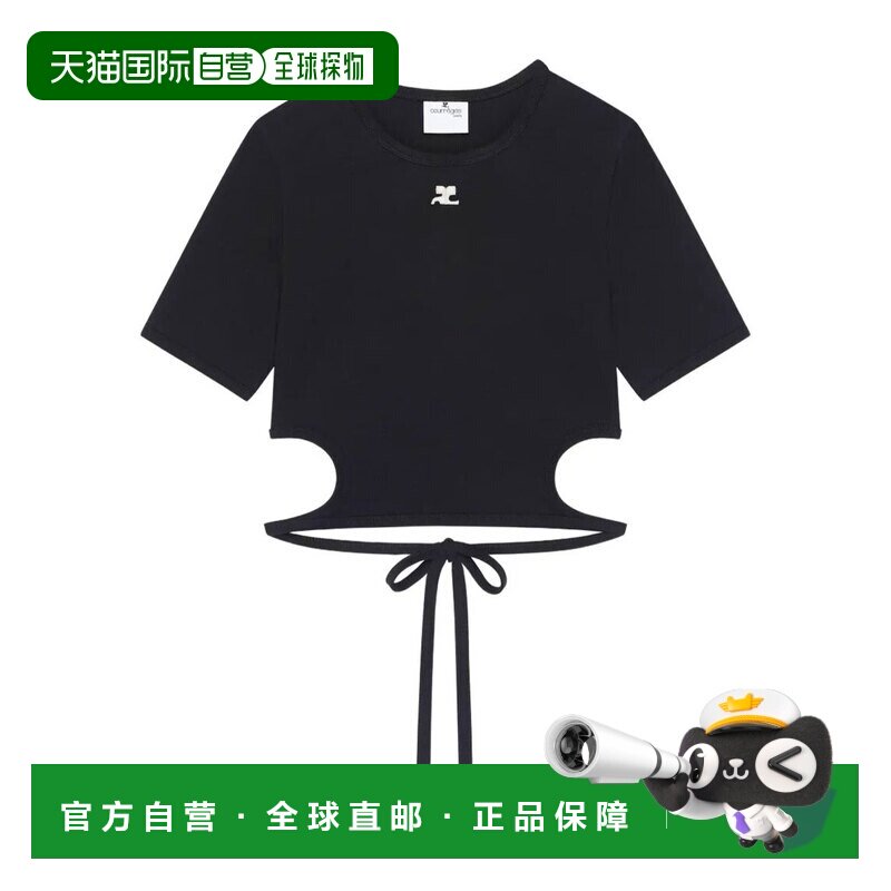 1h可退 香港直邮Courreges 女士 缎带剪口撞色T恤 226JTS256JS020